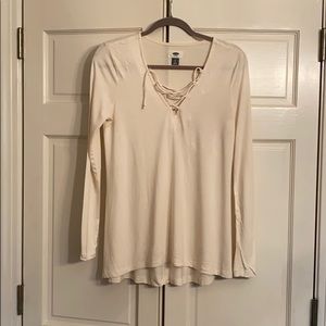 Long sleeve casual lace front ivory shirt